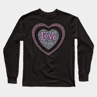Word Cloud Original Art Double Heart Love Long Sleeve T-Shirt